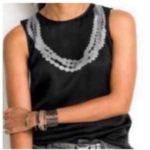 Banana Republic silk tank with grey pearl print and ribbon tie